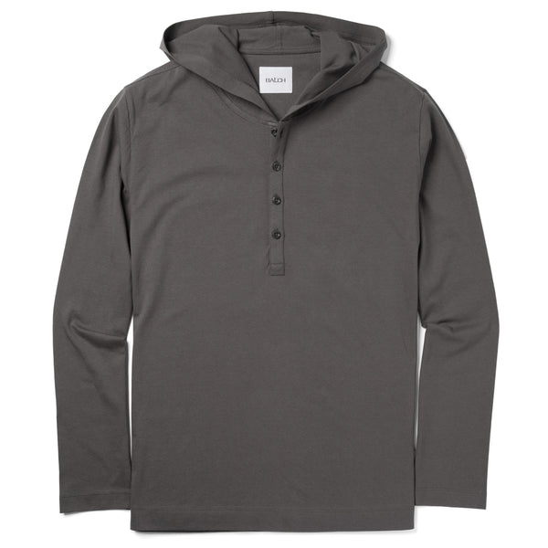 Men s Hooded Henley Long Sleeves in Slate Gray Cotton Jersey