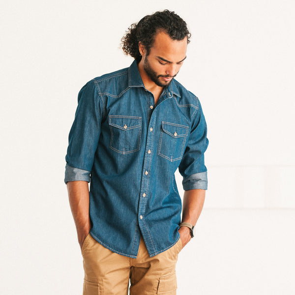 Men's Utility Shirt - Maker In Medium Blue Denim