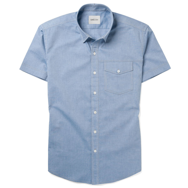 Men's Short Sleeve Casual Shirt - Author in Classic Blue Cotton Oxford