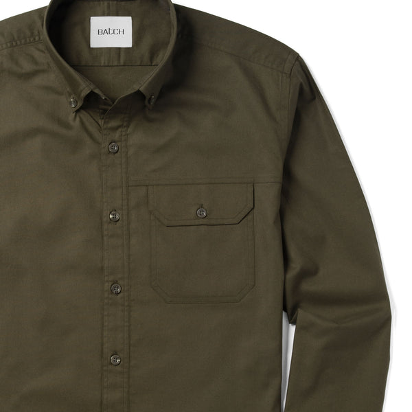 Men's One Pocket Casual Shirt - Builder in Olive Green Cotton Oxford