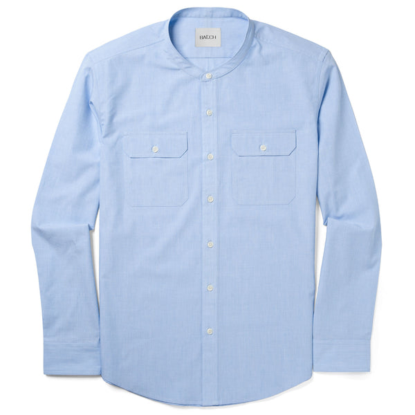 Men's Band Collar Utility Shirt - Constructor in Clean Blue End-on-end