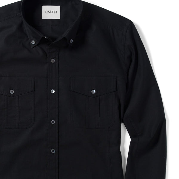 Batch Shirts Men's Short Sleeve Casual Button Down Shirt in Jet Black Stretch Cotton Medium - Tall