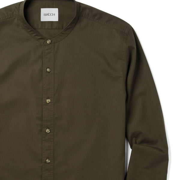 Olive green mandarin collar sales shirt