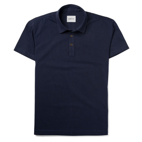 Polo Shirt White and Navy Blue Cotton Jersey