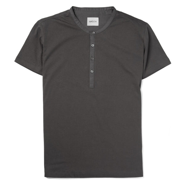 Woven Placket Henley Shirt – Slate Gray Cotton Jersey