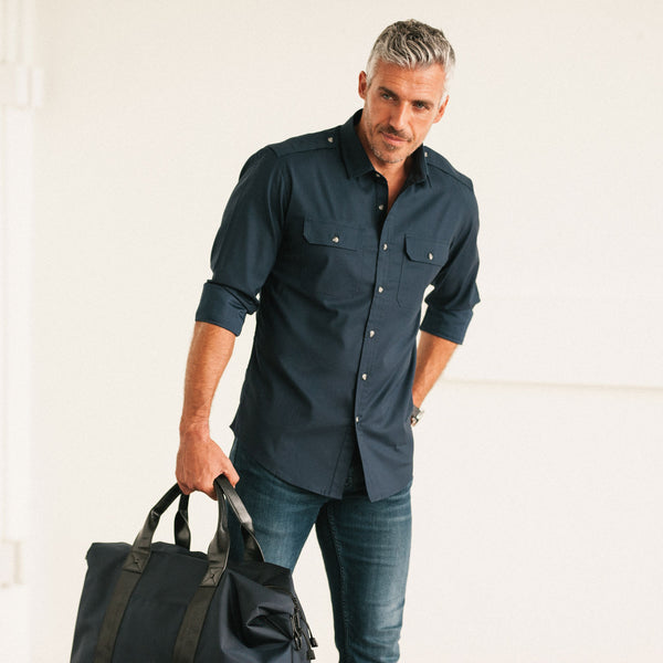 Knit Twill Utility Shirt in Black