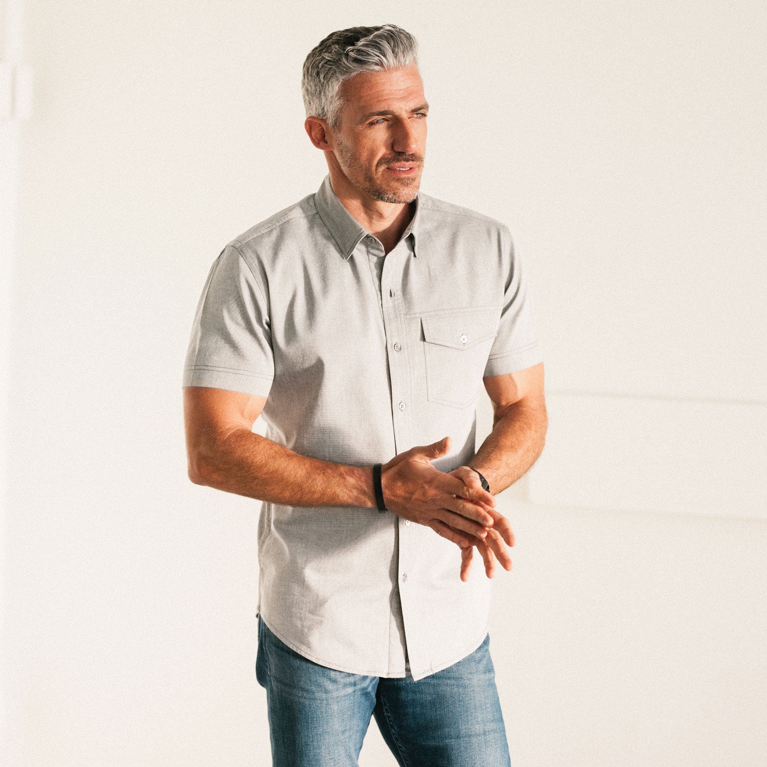 Author Short Sleeve Casual Shirt – Aluminum Gray Cotton Oxford