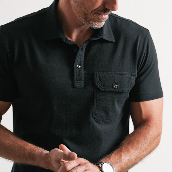 Builder Short Sleeve Polo Shirt –  Black Cotton Jersey