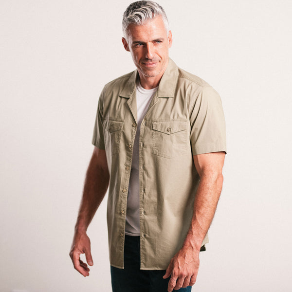 Pioneer Short Sleeve Camp Collar Shirt – Light Fatigue Stretch Poplin