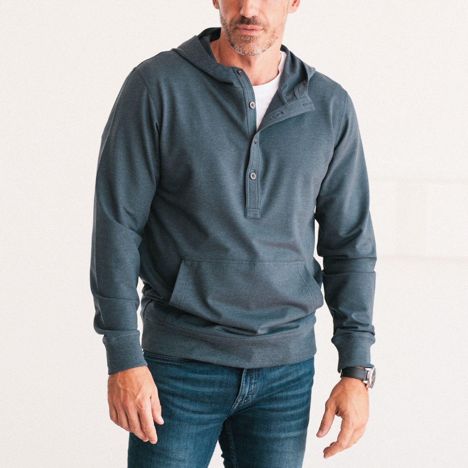 City Hoodie –  Navy Melange Cotton French Terry