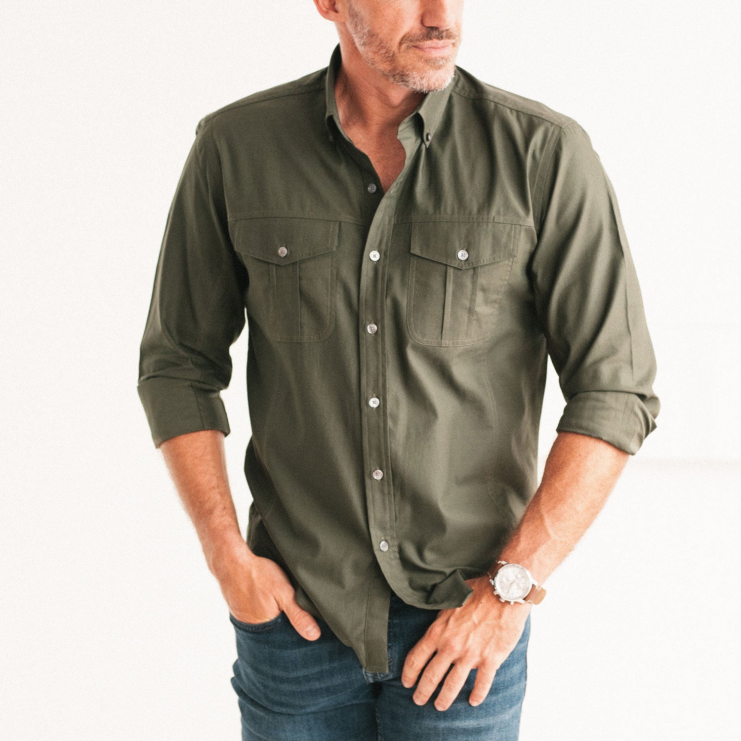 Men's Utility Shirt - Editor in Olive Green | Batch