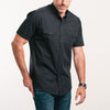 Editor Two Pocket Short Sleeve Men's Utility Shirt In Pure Black Mercerized Cotton On Body
