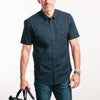 Editor Short Sleeve Utility Shirt – Dark Navy Stretch Cotton Poplin
