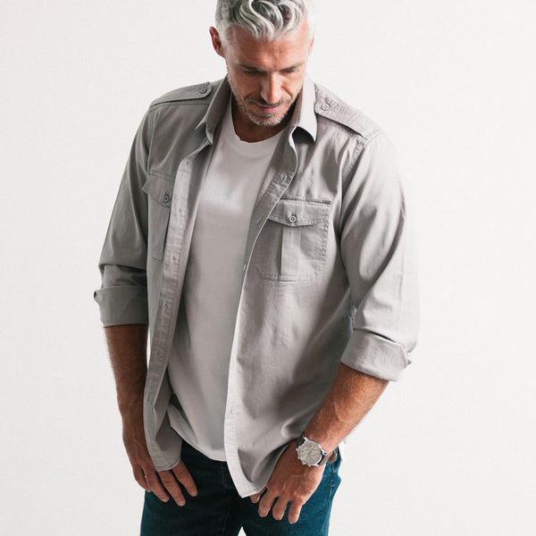 Engineer Utility Shirt – Stone Gray Cotton Shadow Stripe