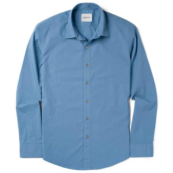 Men's Casual Button Down Shirt in Steel Blue Cotton Poplin | Batch