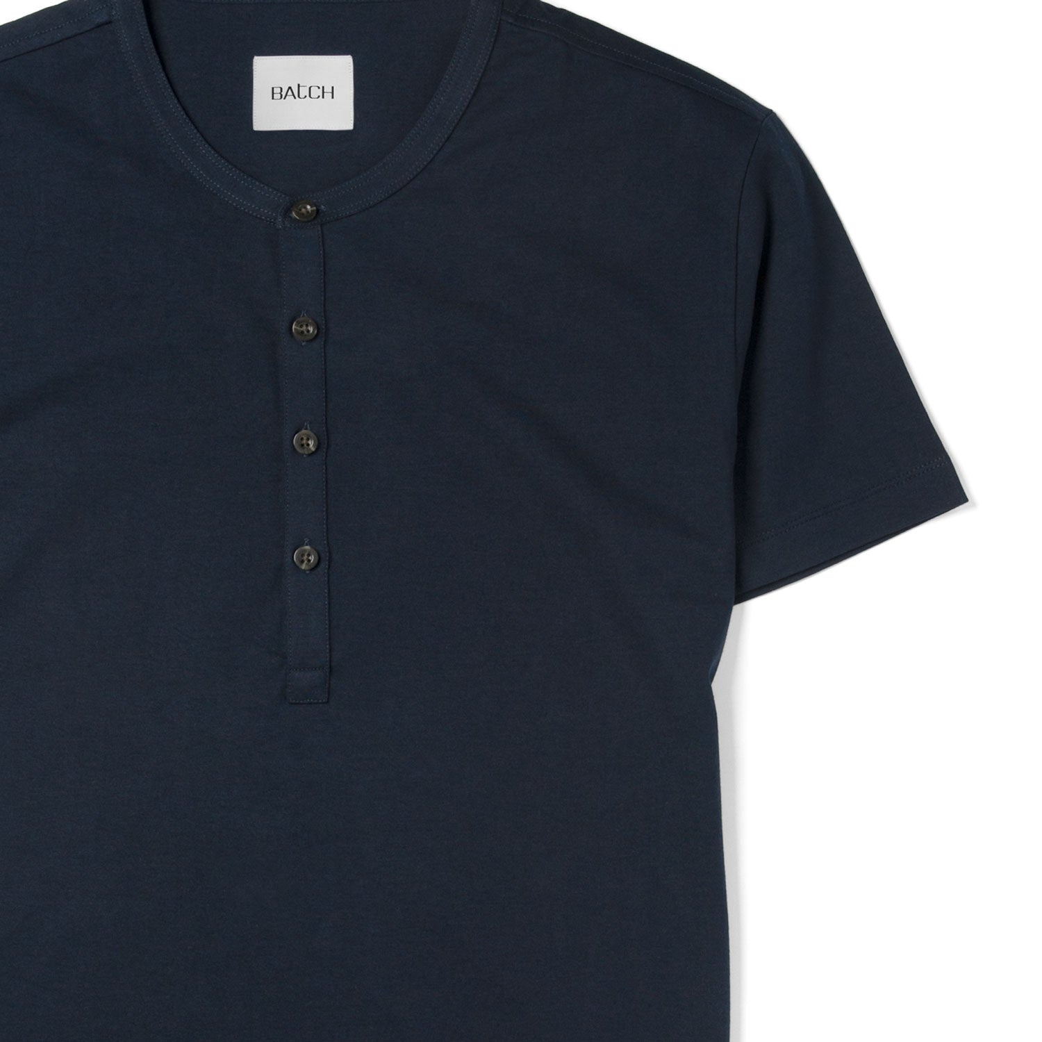 Men's Short Sleeve Curved Hem Henley - in Navy Cotton Jersey | Batch