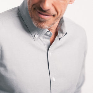 Essential Button Down Collar Casual Shirt - Aluminum Gray Cotton Oxford