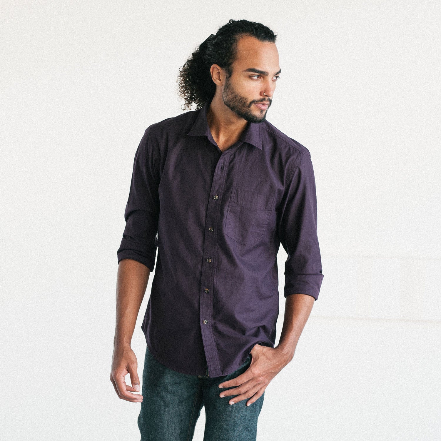 Men's Casual Button Down Shirt in Dark Burgundy Mercerized Cotton | Batch