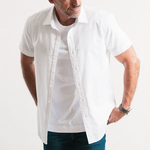 Essential Spread Collar Casual Short Sleeve Shirt - White Cotton Oxford