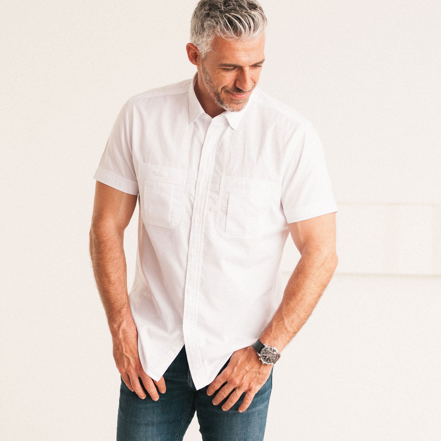 Fixer Short Sleeve Utility Shirt – Pure White Cotton Oxford