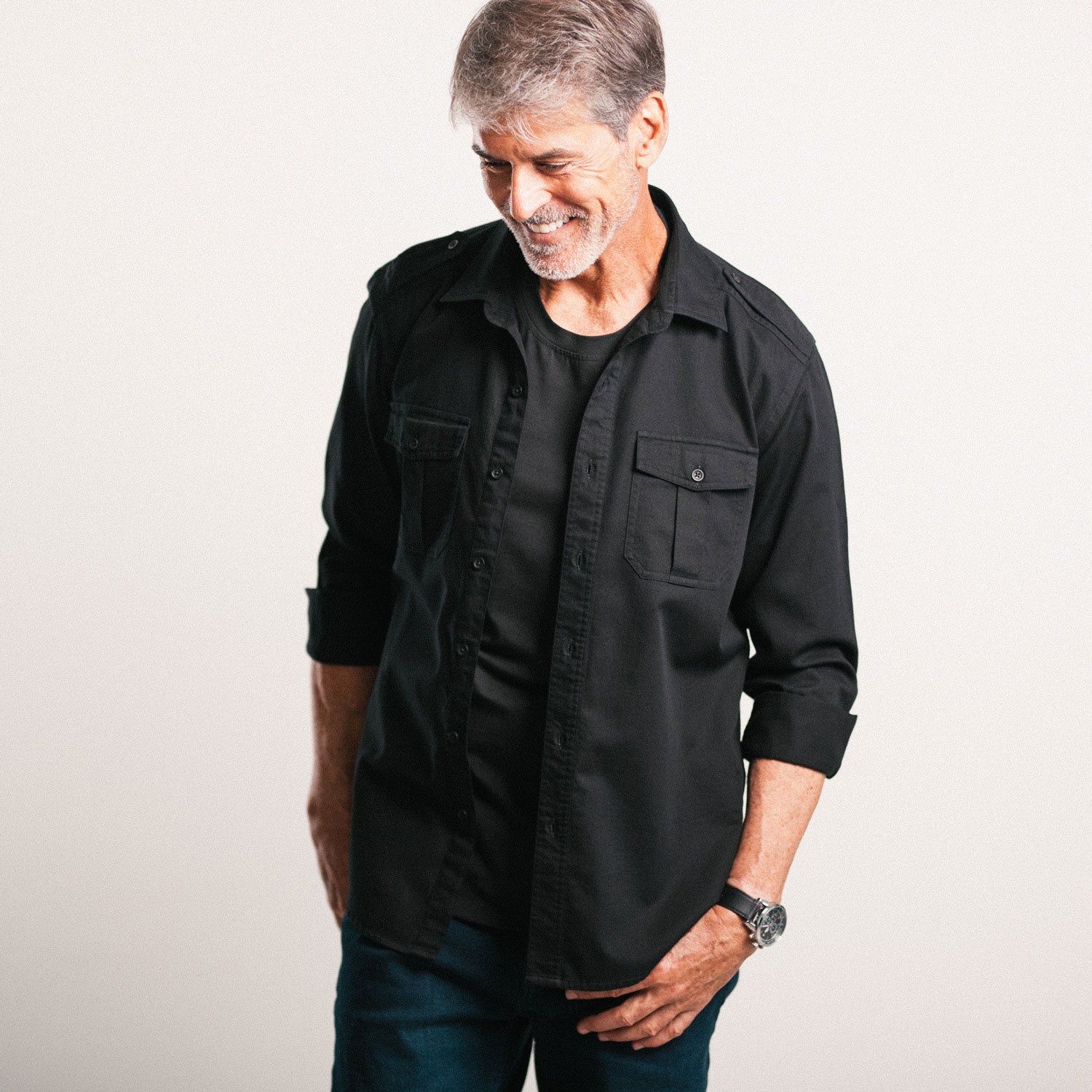 Jackson Utility Shirt – Black Cotton Herringbone