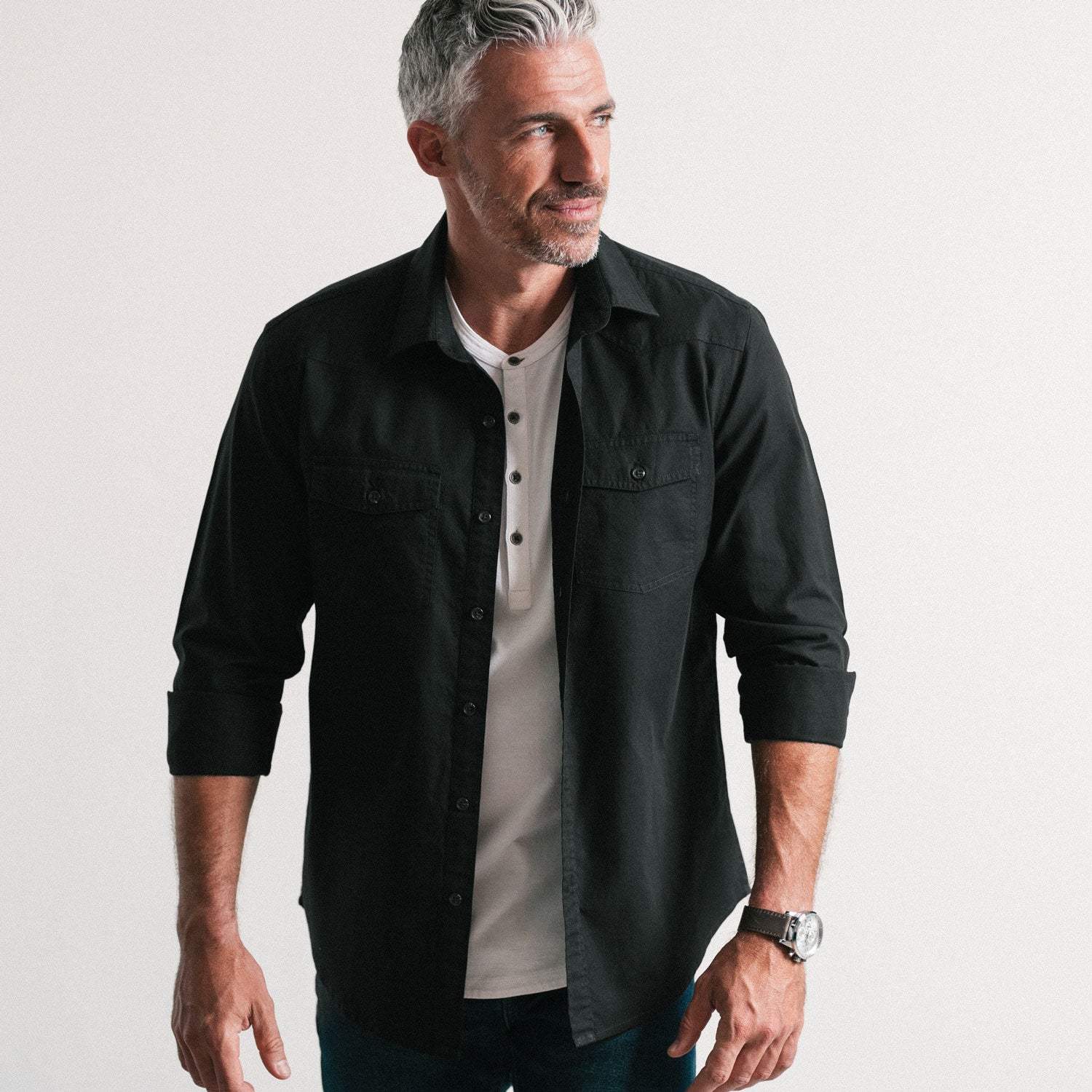 Men's Utility Shirt - Maker In Jet Black Cotton Oxford | Batch