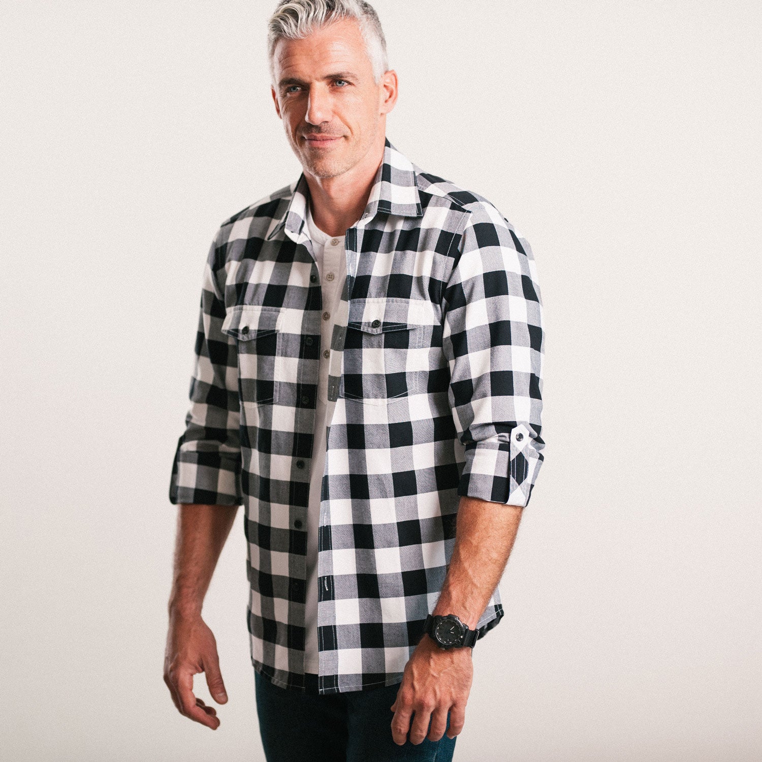 Pioneer Utility Shirt – Black Cotton Oxford Check