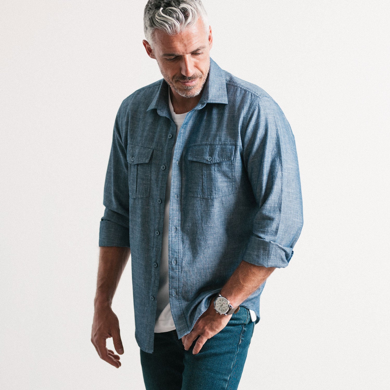 Primer Utility Shirt – Navy Blue Cotton Slub Chambray