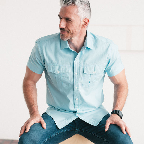 Primer Short Sleeve Utility Shirt – Light Blue Mercerized Cotton