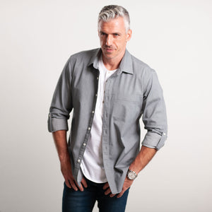 Myers Casual Shirt – Aluminum Gray Cotton Stretch Twill