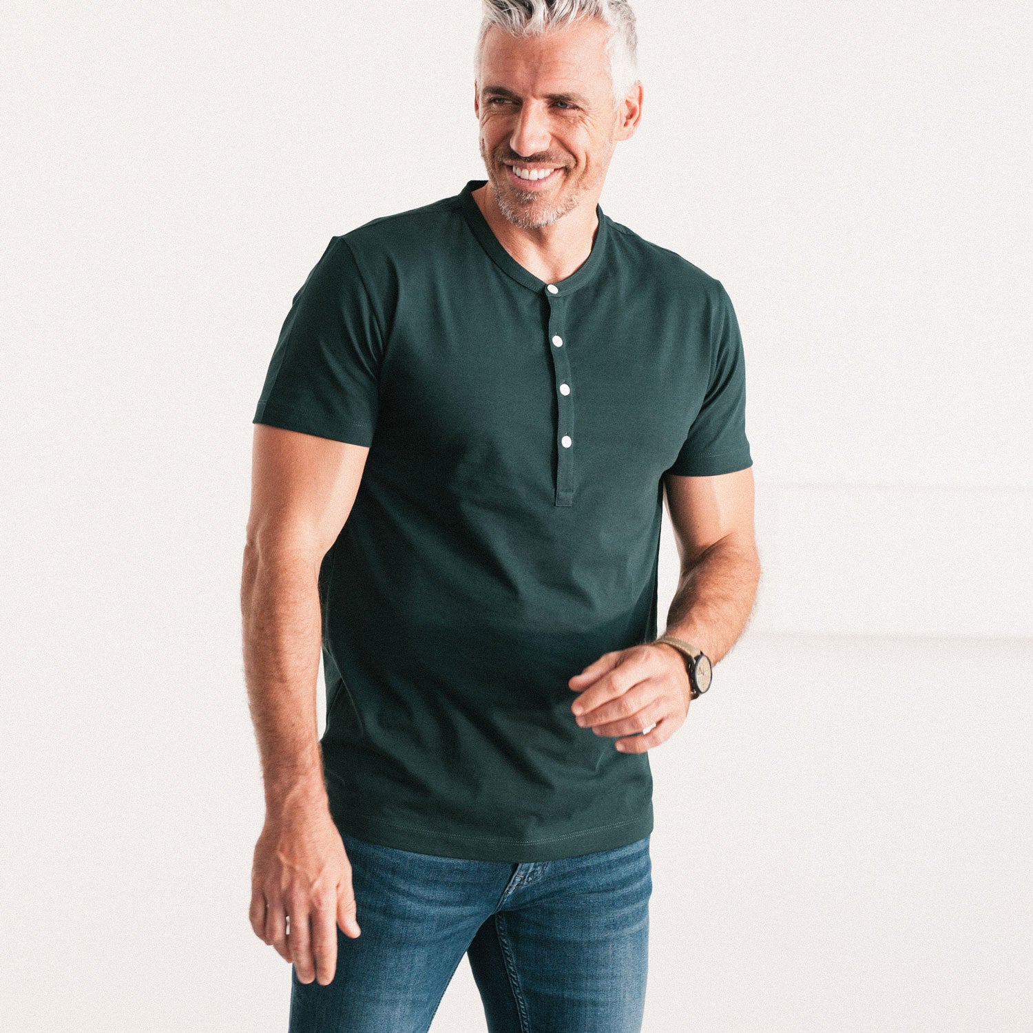 Essential WB Short Sleeve Henley Shirt Evergreen Cotton Jersey