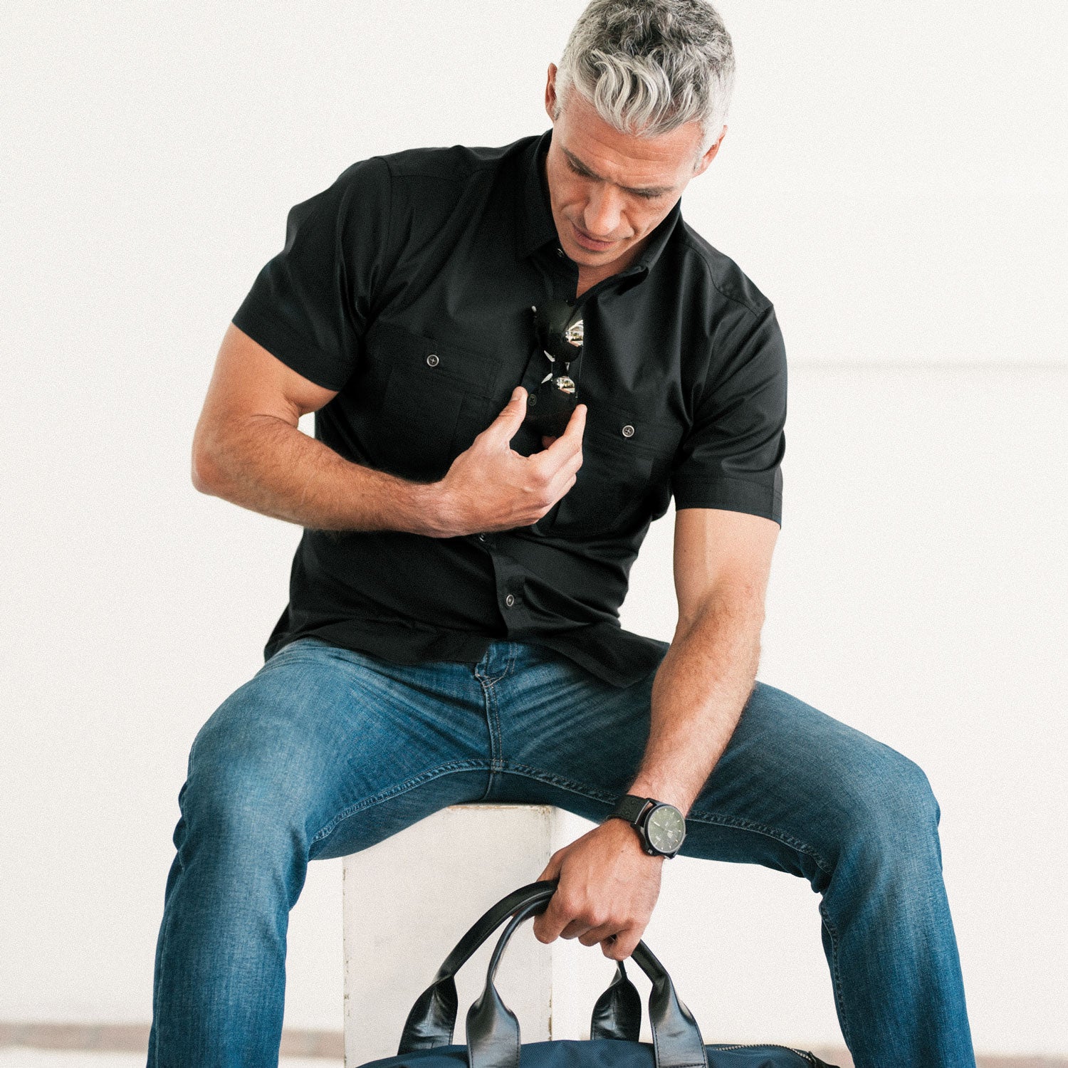 Fixer Short Sleeve Utility Shirt – Black Cotton Twill