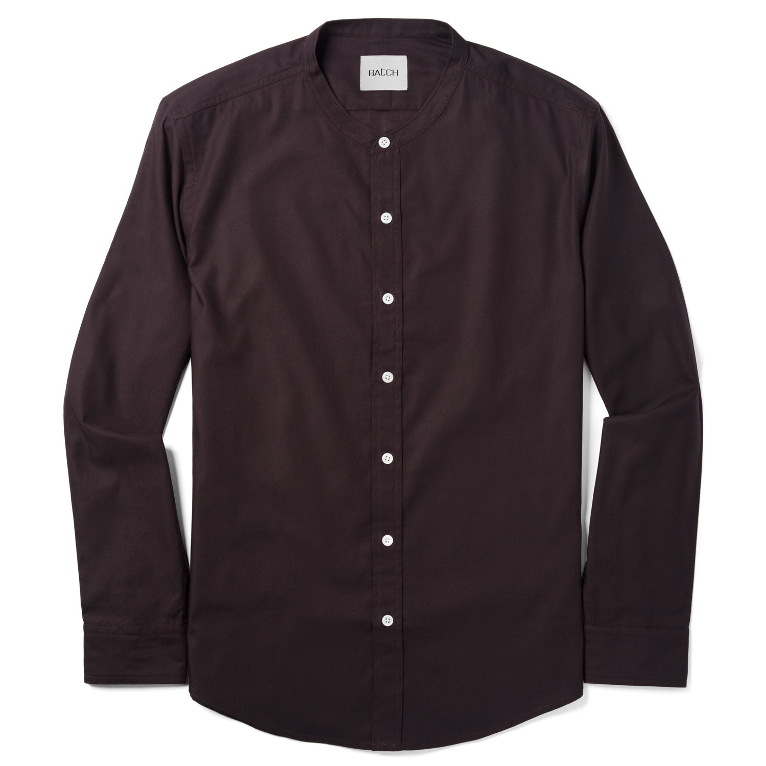 Men's Casual Band-Collar Button Down Shirt Dark Burgundy Cotton