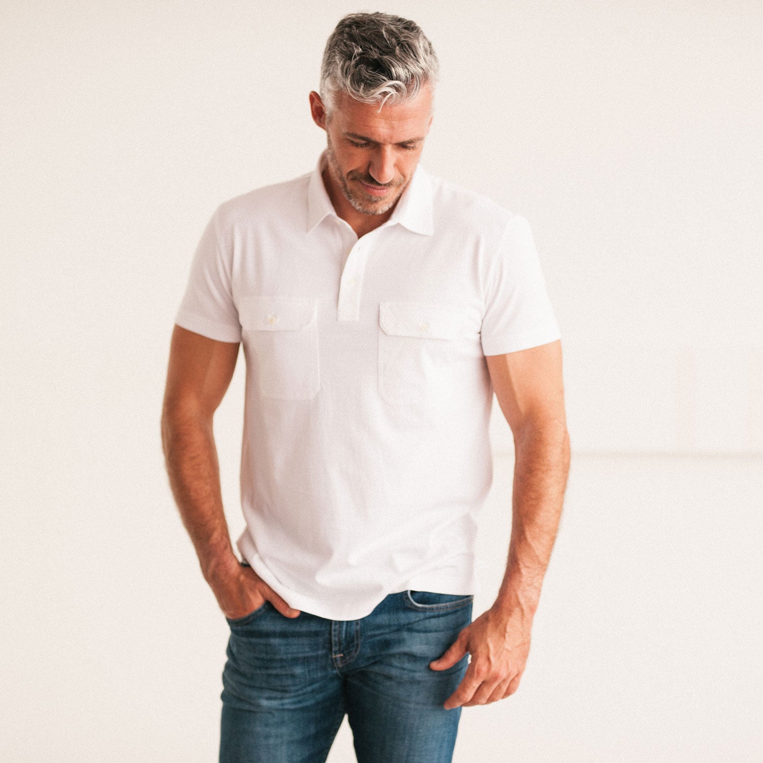 Constructor Short Sleeve Polo Shirt –  Pure White Cotton Jersey