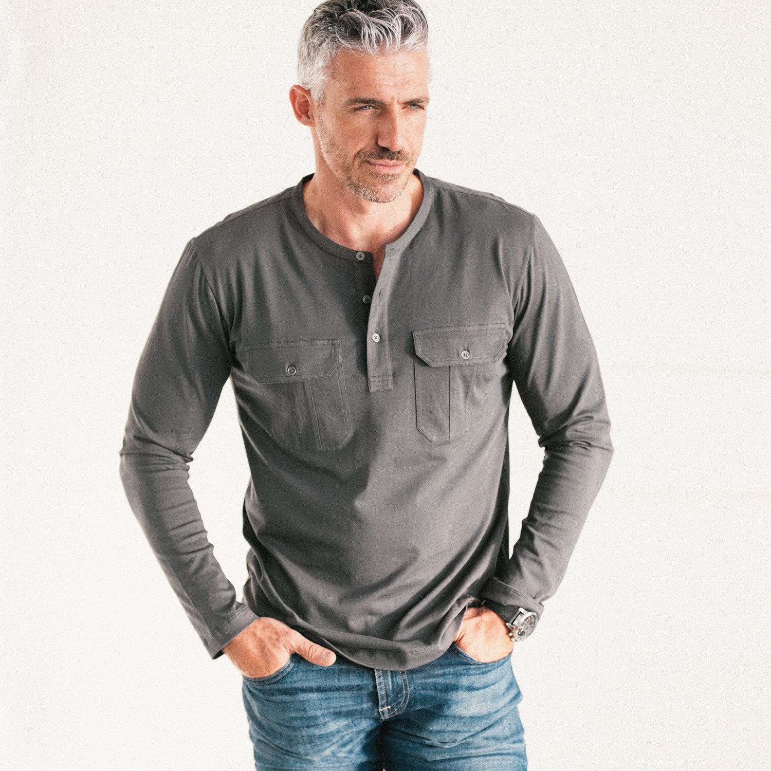 Constructor Henley Shirt –  Slate Gray Cotton Jersey