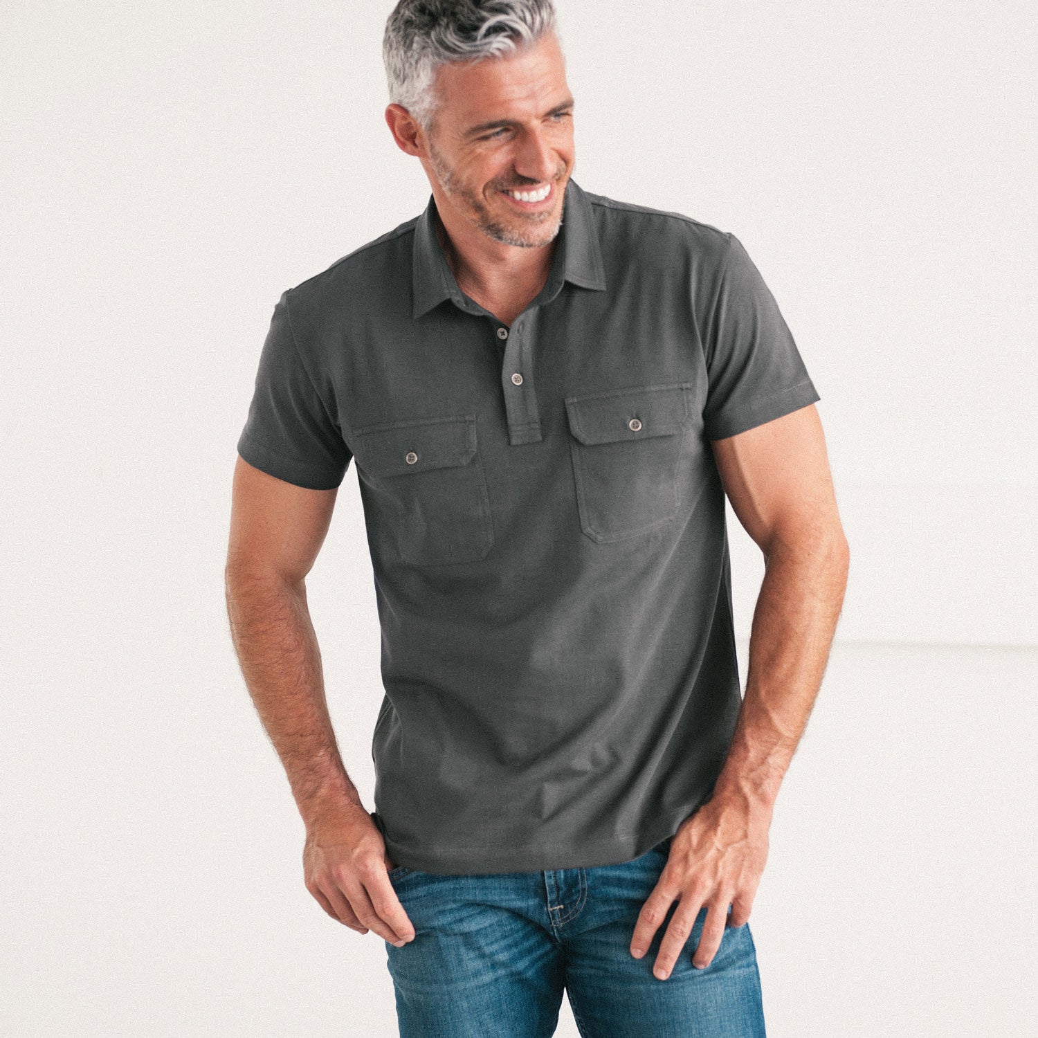 Constructor Short Sleeve Polo Shirt –  Slate Gray Cotton Jersey