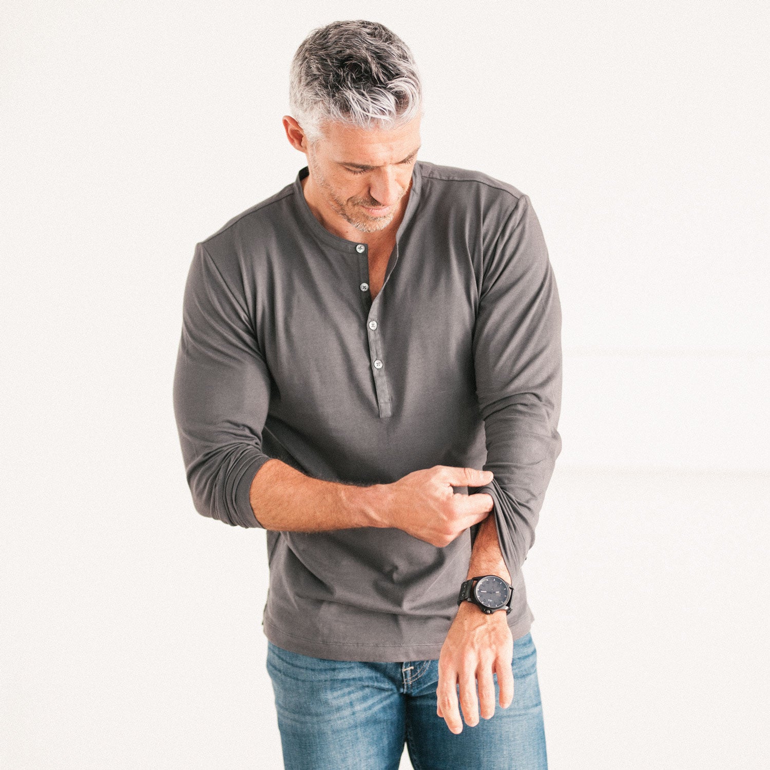 Men's Henley - Long Sleeves in Slate Gray Cotton Jersey | Batch